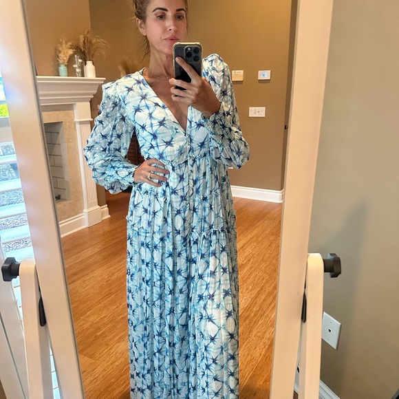 Rococo Sand Blue Tie-Dye V-Neck Maxi Dress never worn - Picture 3 of 7